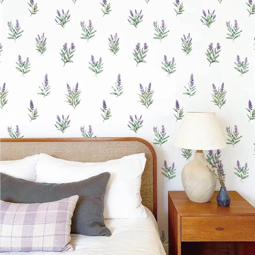 Lavender Sprig Wallpaper – Purple Floral Peel and Stick Wall Decor